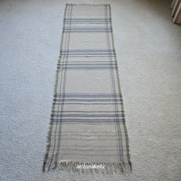 Amicale Cashmere Woven Plaid Fringe Tan Brown Green - Picture 4 of 12